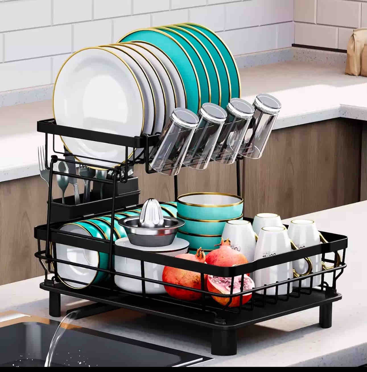 Escurridor Lux® de 2 Niveles Hecho de Acero Inoxidable Carbonado + Drenaje automático / ENVIO GRATIS Y PAGA EN CASA