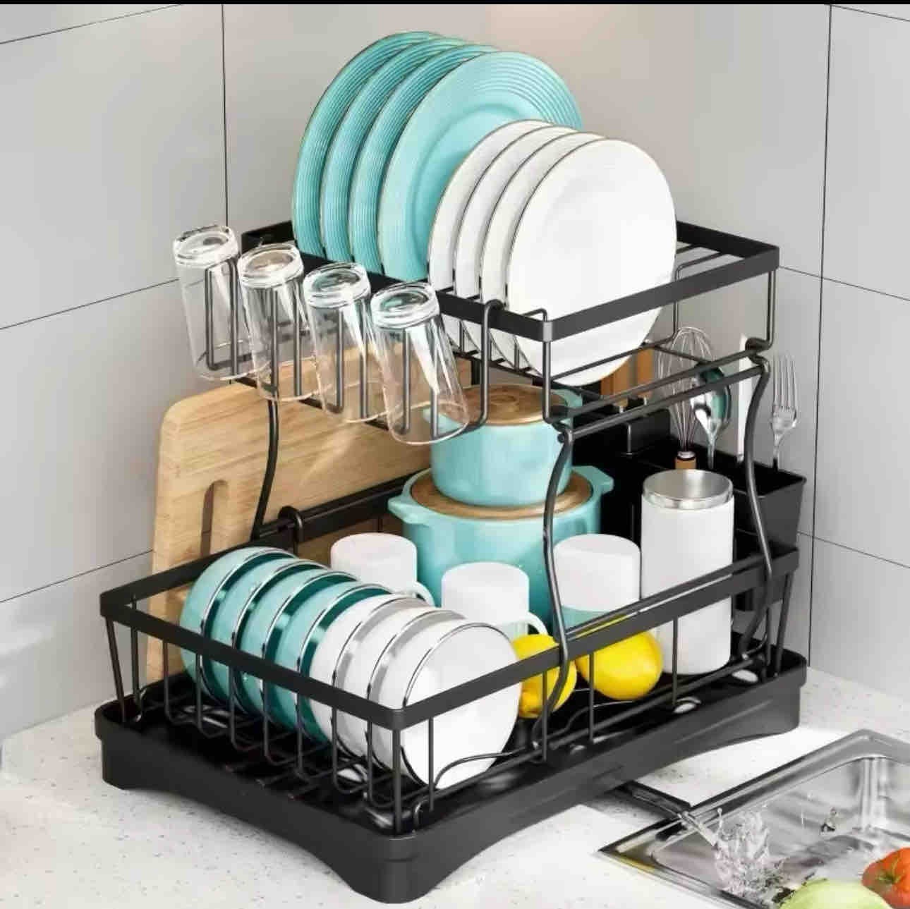 Escurridor Lux® de 2 Niveles Hecho de Acero Inoxidable Carbonado + Drenaje automático / ENVIO GRATIS Y PAGA EN CASA