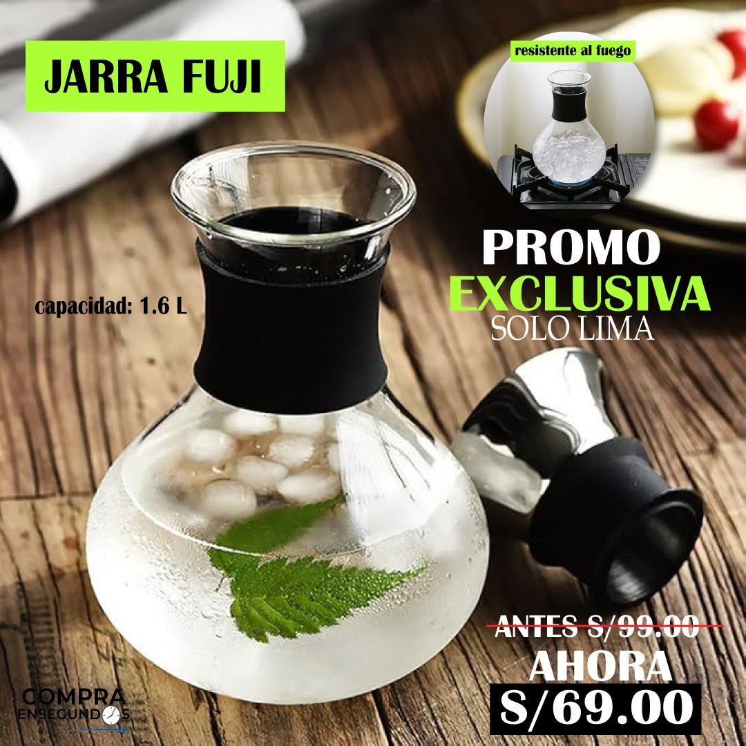 Jarra Fuji® - 1.6 Lts / Vidrio Borosilicato con tapa de Acero inoxidable. - Tienda Online Perú 🔥