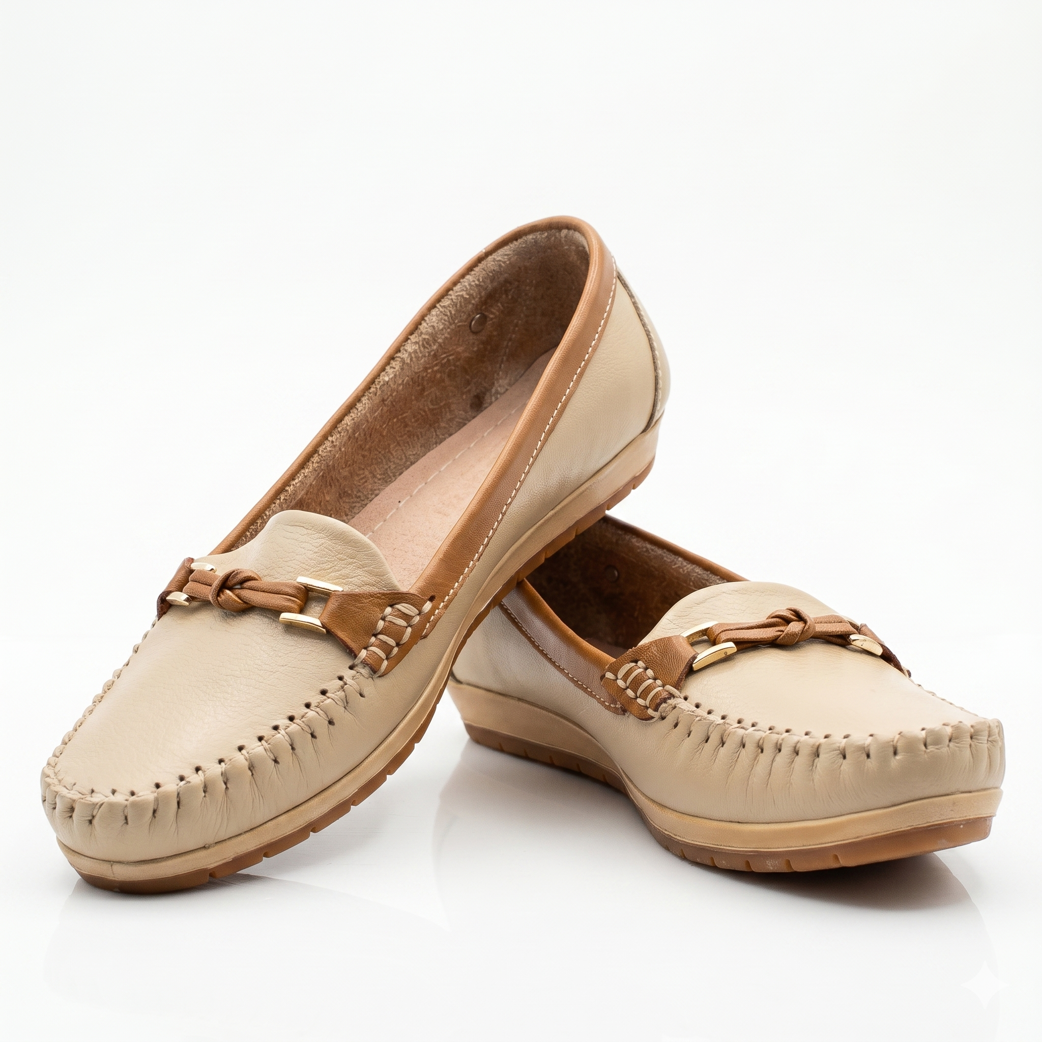 Mocasines Victoria Camel y beige(100% Cuero vacuno + Interior Anti transpirable: Forro de Badana) (Copia)