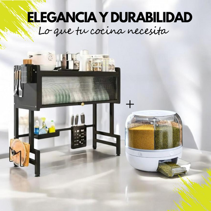 COMBO COCINA PERFECTA: Escurridor de platos/ 85 cm + Organizador giratorio de menestras/6kg