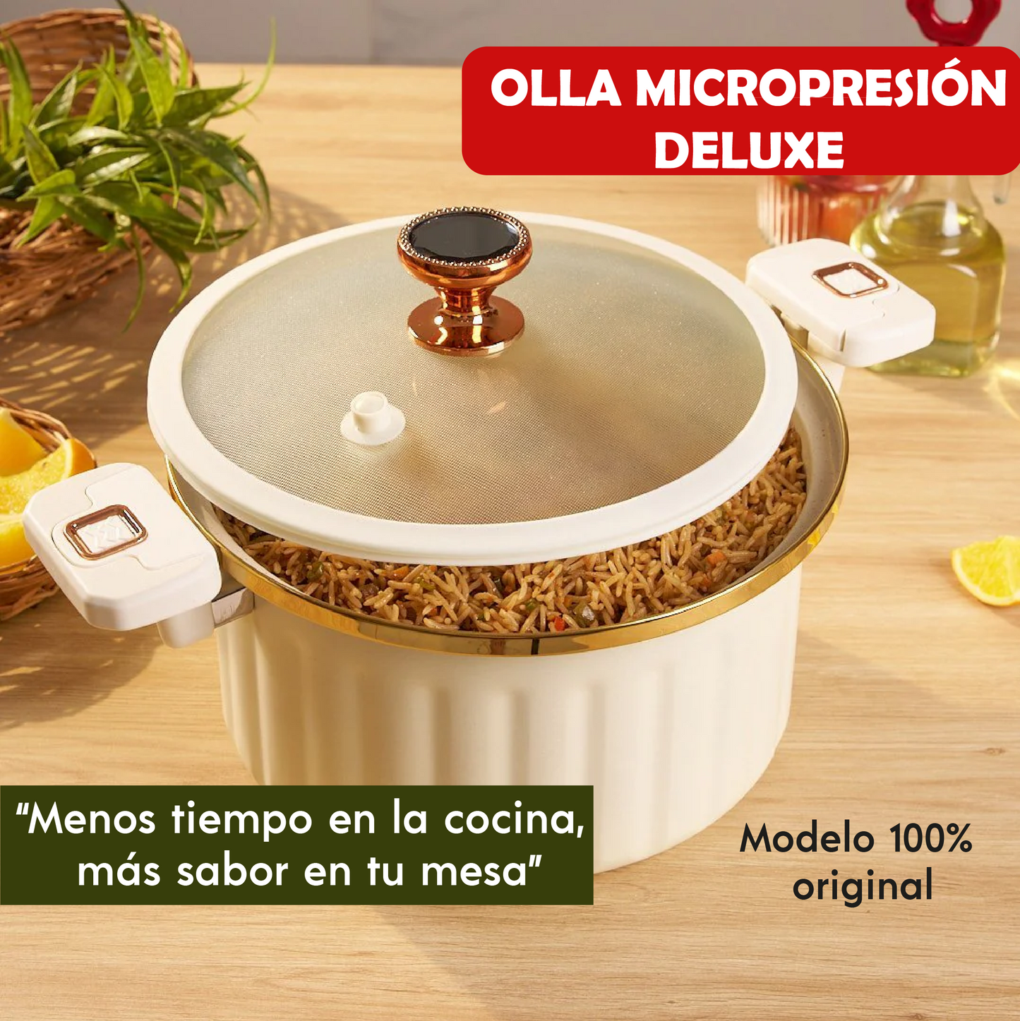 Olla de Micro Presión Antiadherente (Modelo Original: Filo Dorado) - Capacidad: 5 Litros