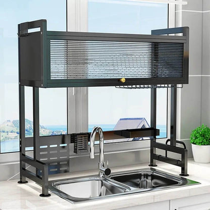 Escurridor y Organizador de platos de Acero con tapa de Policarbonato 85cm Rack de platos  