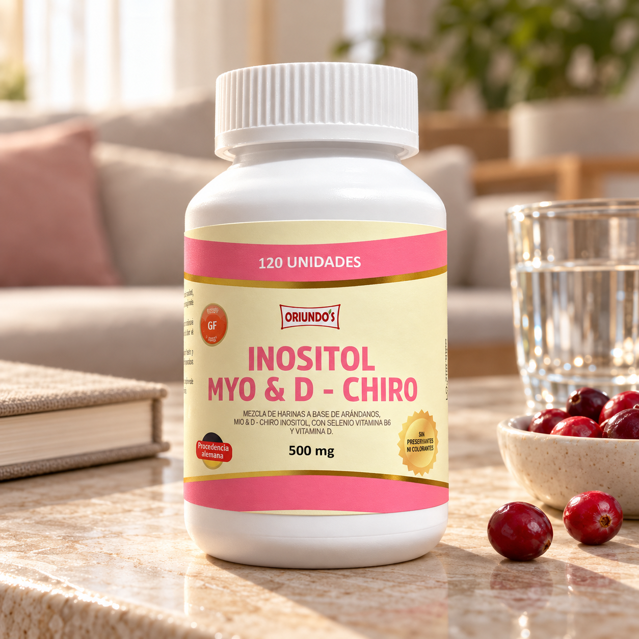 Suplemento de Inositol Myo + D-Chiro con vitaminas B6 y D3